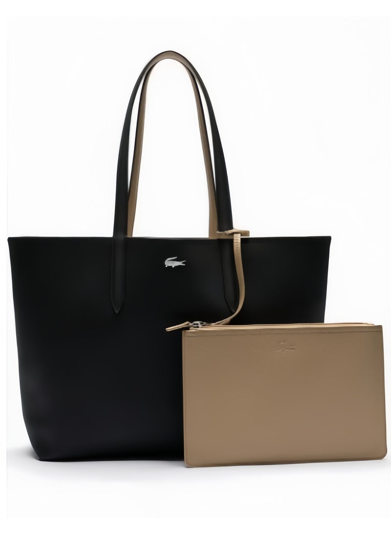 Lacoste Women's Double sided Two tone Large Capacity Handbag, Fashionable Multi functional, Black/Brown - Image 1